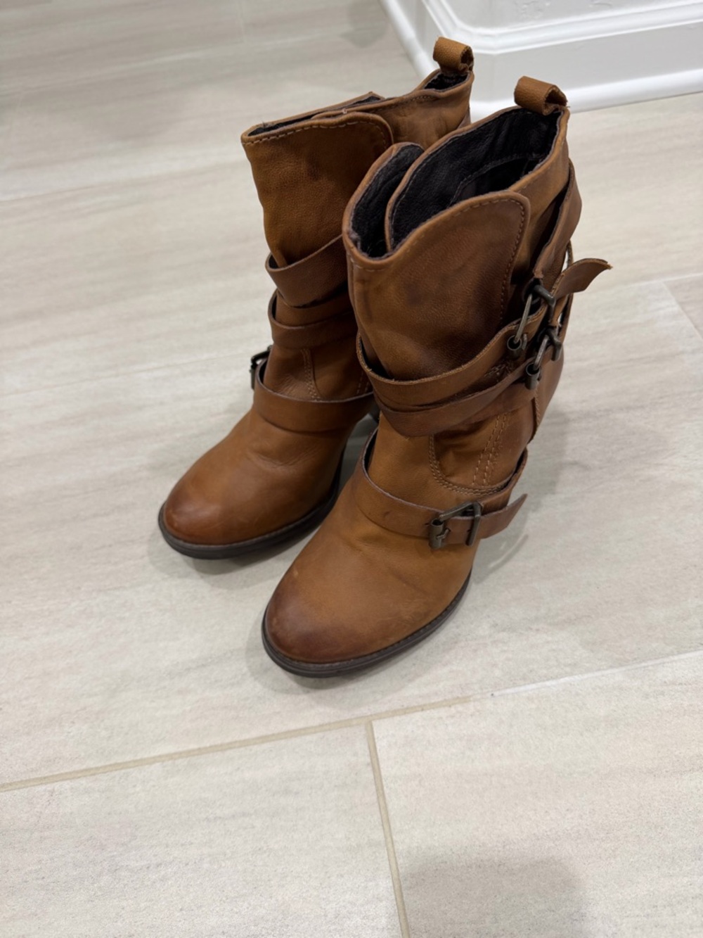 Steve Madden Brown Buckle Strap Ankle Boots
